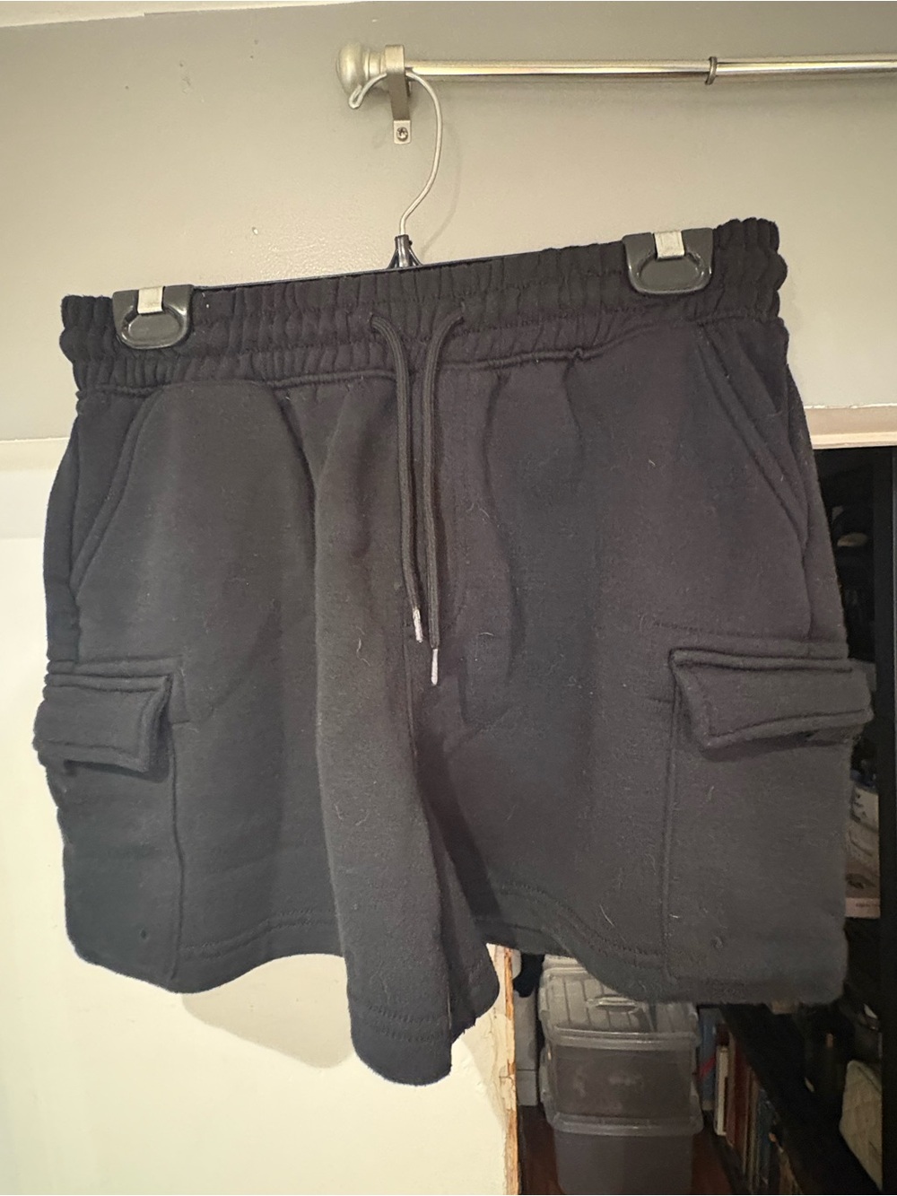 Black Women's Cargo Sweatshorts with Drawstring Waist